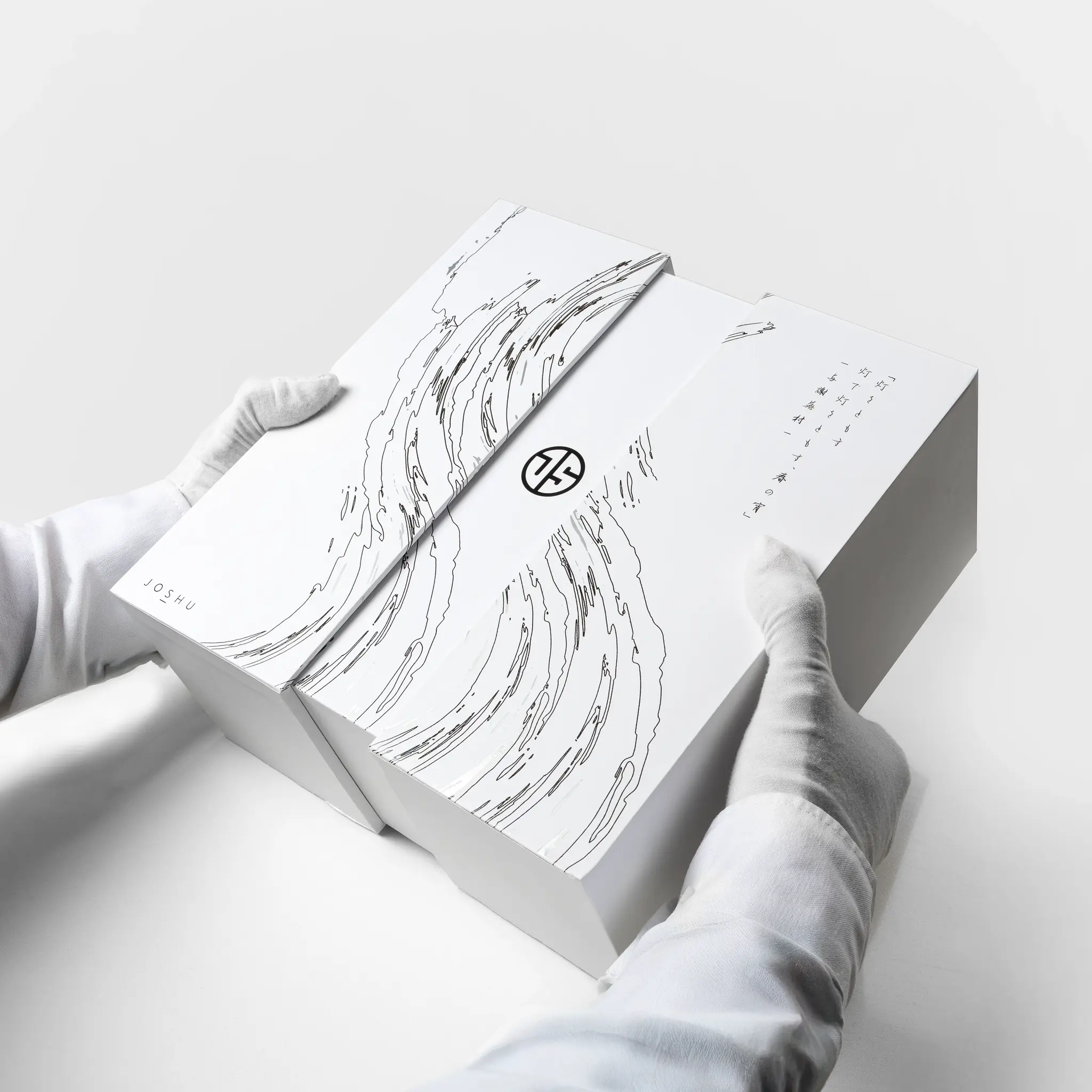 two gloved ands opening the JOSHU BOX